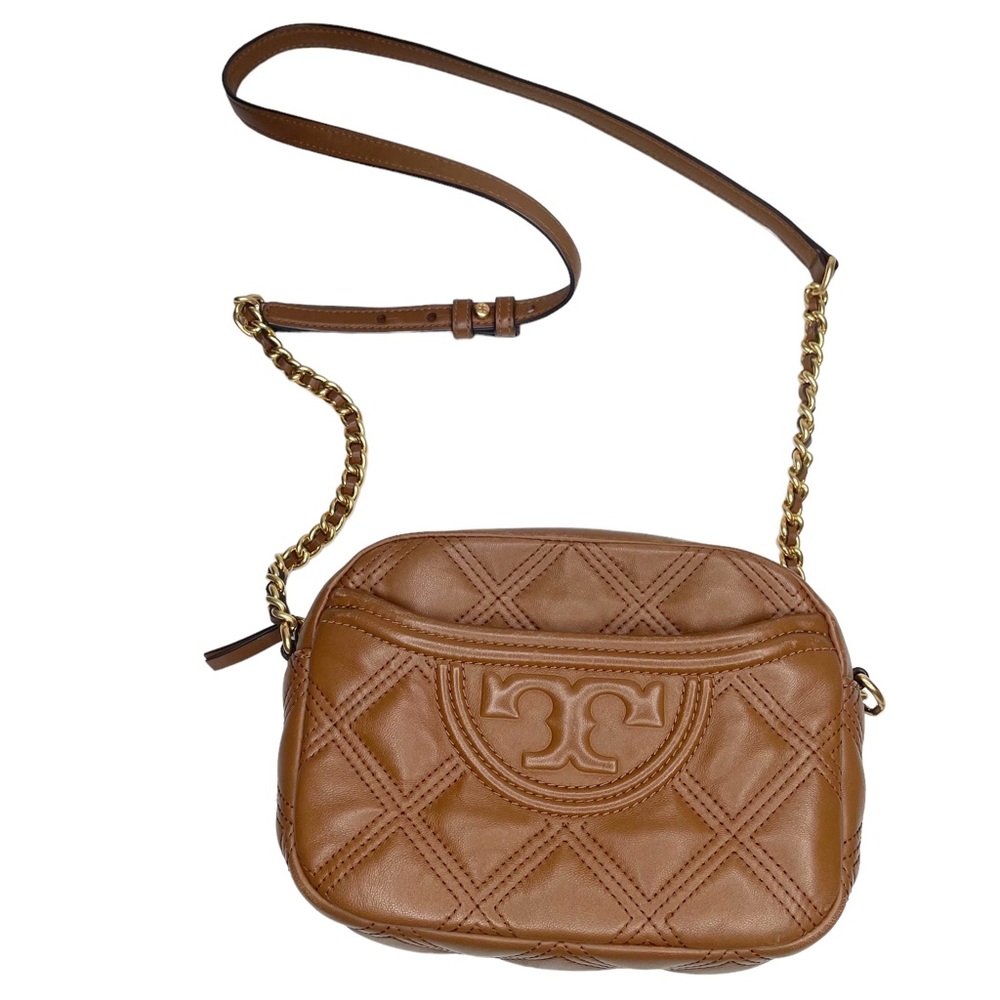 Tory Burch Fleming Quilted Leather Camera Bag Brown Chain Strap Shoulder Bag